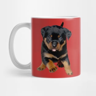 Cute Rottweiler Puppy Running With Tongue Out Mug